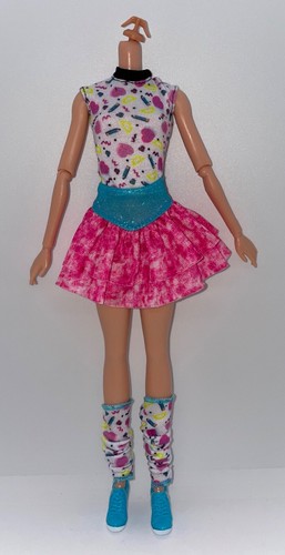 Barbie 80's Rewind Schoolin' Around Doll Outfit Top Pink Skirt Leg Warmers Shoes