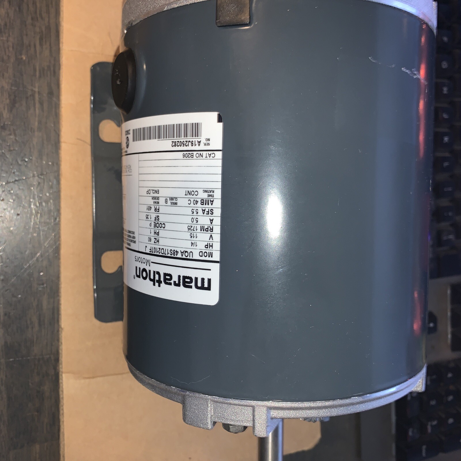 MARATHON B206 1/4 HP 1725 RPM 115 VoltMOTOR 48Y FRAME WQA 48S17D2107F J