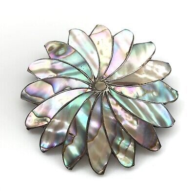 Vintage 925 Mexico Sterling Silver Abalone Flower Brooch Pin Pendant | eBay