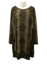 Michael Kors Long Sleeve Stretch Shift Dress Brown Green Snake Print Size XL
