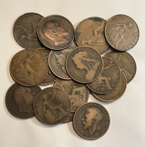 20 Great Britain Early Large Pennies Pre-Decimal, Before 1937 Ships From US.