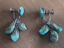 Vintage MCM Turquoise Stone Dangle Screw Back Earrings