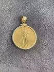 American Eagle Coin Liberty Pendant 14k Yellow Gold Plated  Free Chain