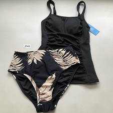 Cupshe Tankini Set Small Black Tropical High Waisted Tummy Control New