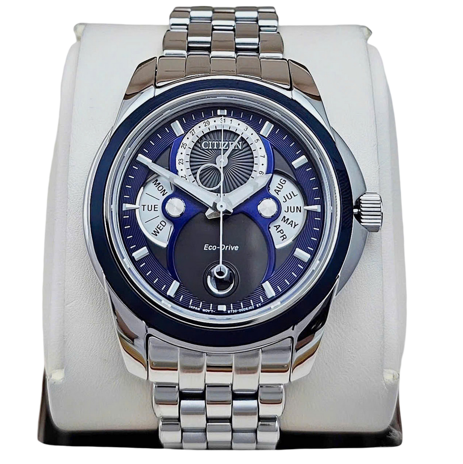 Citizen Calendrier Blue Sapphire Dial Day Date Month Men's Watch