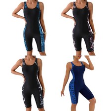 Women's Swimsuit Knee Bodysuit Length Swimwear Sporty Leotard Pool Jumpsuit