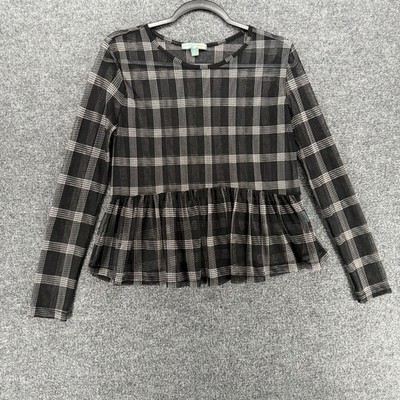 Good Lucky Gem Top Womens M Black Plaid Sheer Forest Fairy 90s Festival Grunge