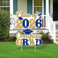 2026 Graduation Decorations, 2PCS Yard Signs Class of Blue  Gold