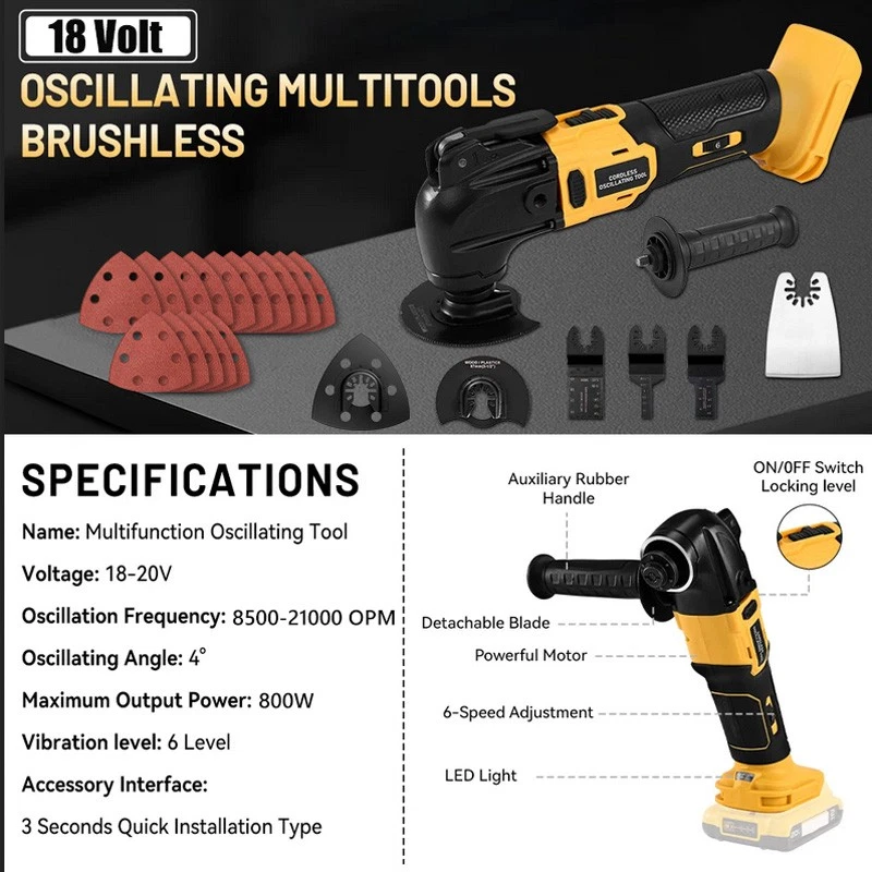 Cordless Oscillating Multi Tool Sander Cutter 6 Speeds For DeWalt 18V XR Battery - Image 4 of 4