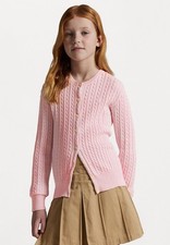 Y2K VINTAGE POLO RALPH LAUREN GIRLS PINK 100 COTTON Cable Knit Cardigan SWTER 5