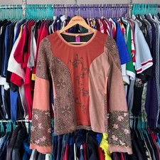 Vintage Save The Queen Patchwork Longsleeve Mesh Top Y2K Boho Made in Italy L