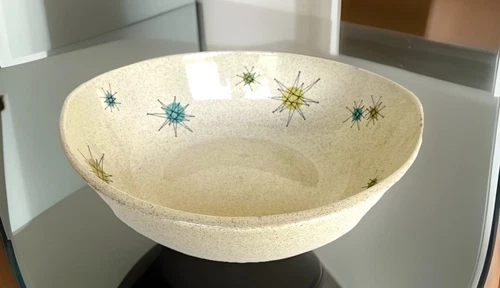 Large Vtg Mid-Century Modern Franciscan Atomic Starburst Salad/Serving Bowl 12"
