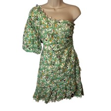 Farm Rio Mini Toucans One Shoulder Dress XL Tropical Resort Lined Ruffle Texture