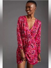 Anthropologie Maeve Floral Pink Combo Wrap Mini Dress Size Medium NWT
