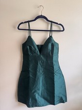 Lulus Green Satin V-Neck Strappy Mini Dress Back Zip Womens Size S