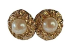 Vintage Donald Stannard Faux Mabe Pearl Gold-Tone Clip-on Earrings 1 1/4" Across