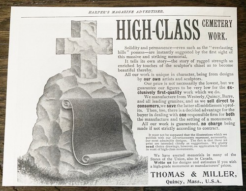 Grave Marker Memorial Head Stone Tombstone Antique Print Ad Lot ~Thomas & Miller - Picture 5 of 6