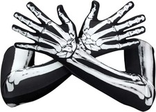 Skeleton Gloves Men Women, Bone Halloween Long Arm Costume