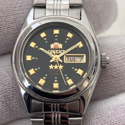 Orient 3 Star Automatic Ladies Watch Black Dial Silver Band 14cm Working