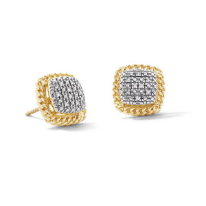 Authentic 1/10 Ct Lab-Grown Diamond Angular Curb Huggie Hoop Earrings 14K Gold Plated