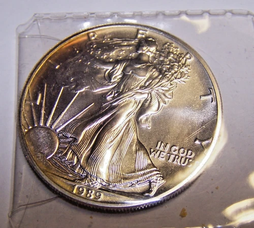 1989 American Silver Eagle 1 oz .999 Fine Silver Dollar small toned spot