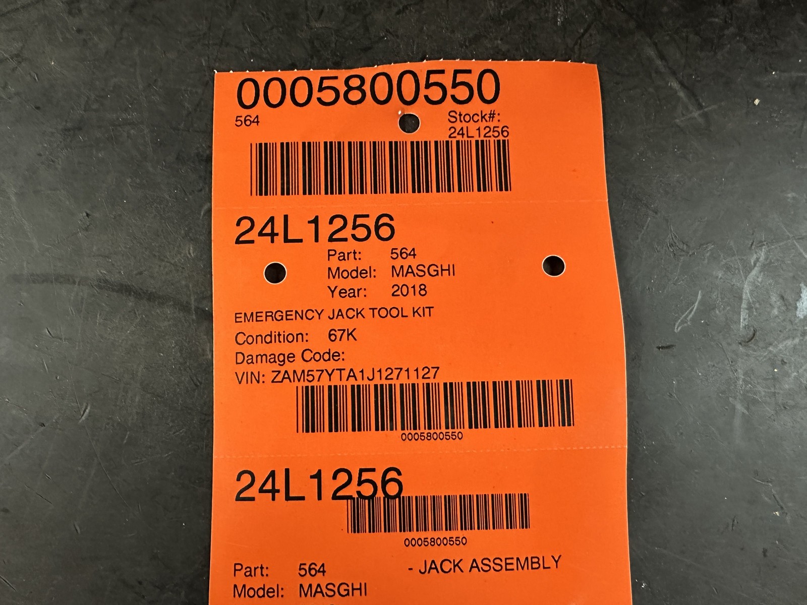 2018 MASERATI GHIBLI EMERGENCY JACK TOOL KIT