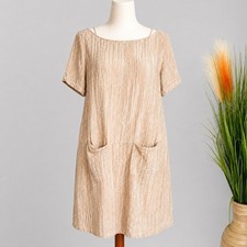 Anthropologie NEW Floreat Champagne Crinkle Crushed Velvet Shift Dress Medium