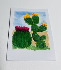 ACEO Original Acrylic Prickly Pear  Cactus Flower by TheArtsyDispatcher OOAK