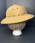 Vintage Khaki Safari Pith Helmet Hat Canvas Sun Hat Leather Sweatband Military — photo 3