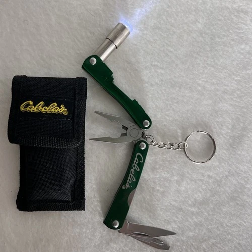 Cabela's Pocket Keychain Folding Camping 5 Tools plus Flashlight & Belt Case