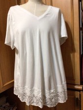 H by Halston - Short-Sleeve V-Neck Tunic w/ Asymmetrical Lace Hem White XL Q-8
