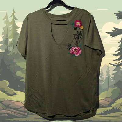 Disney Parks Boutique Bambi ''Wild & Free'' Forest Green Keyhole Top, Women's 2XL