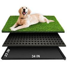 Dog Grass Pad with Tray, 34''X23'' Large Artificial Turf Grass Potty, Reusabl...