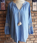 NWT J JILL DENIM BLUE WHITE EMBROIDERY FLORAL PULLOVER TASSEL SHIRT TUNIC TOP XL — photo 1