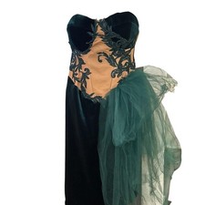 Vintage Emerald Handmade Whimsigoth Corset Gown Green Tulle Bustle Appliqué