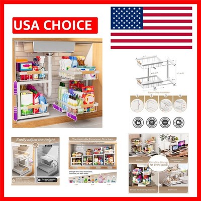 Space-Saving Under Sink Organizer with Adjustable Height and Easy Access Drawers