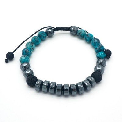 Mens Ocean Jasper Lava Rock Hematite Gemstone Bracelet   Grounding Energy