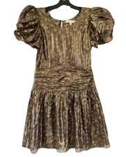 Love Shack Fancy Metallic Floral Ruffle Silk Party Mini Dress 4 Reg $495
