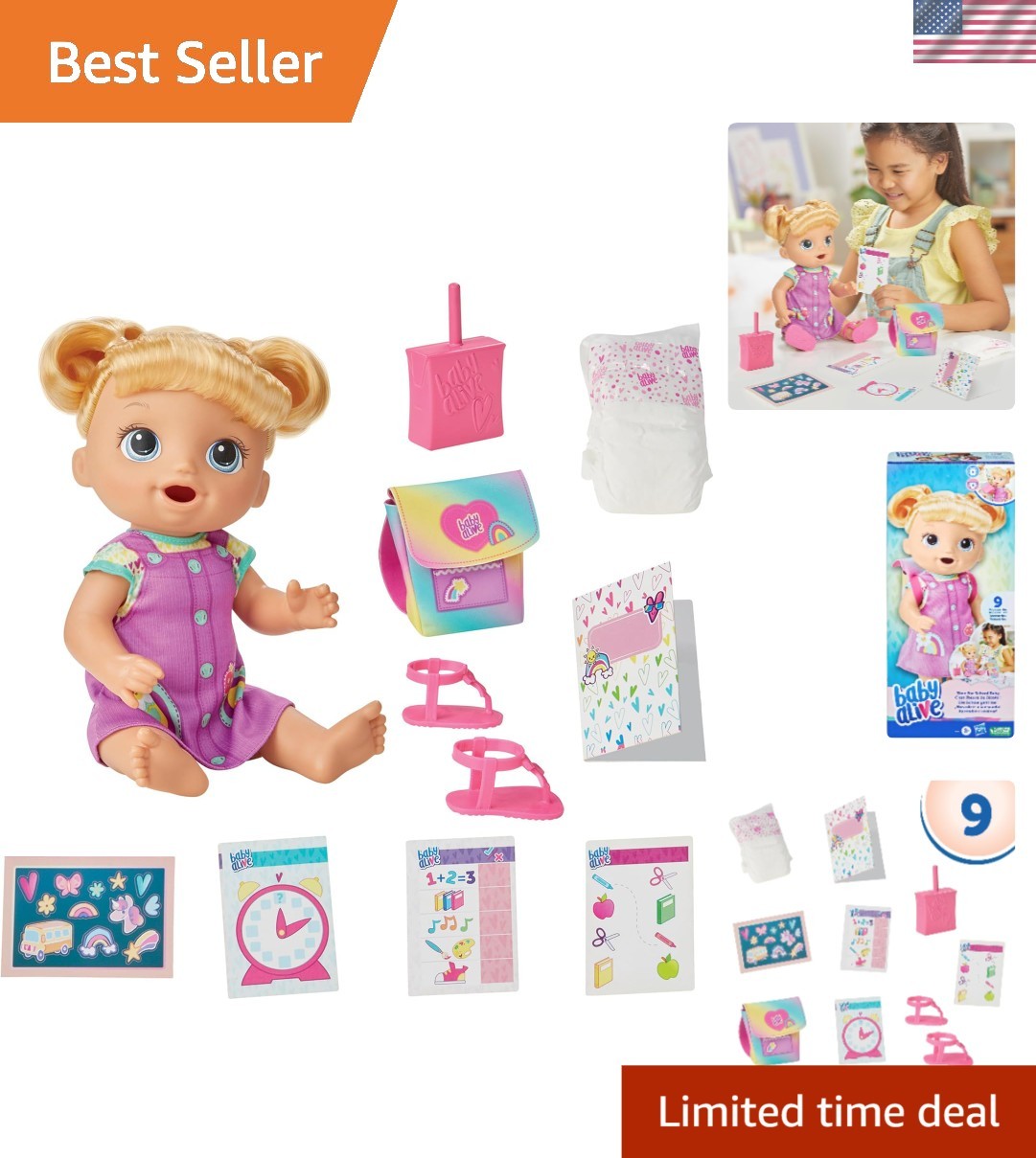 Time for School Baby Doll Set, 12 Inch, Back to School Toys 