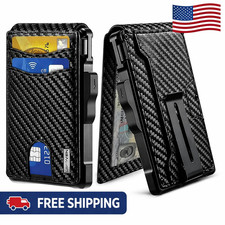 Men's Slim PopUp Bifold Carbon Fiber Wallet, RFID Blocking, Money Clip, Men Gift
