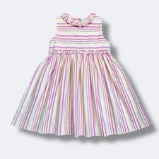 Frances Johnston for Simi Striped Dress Girls Size 2T Pink Green Ruffle Cotton