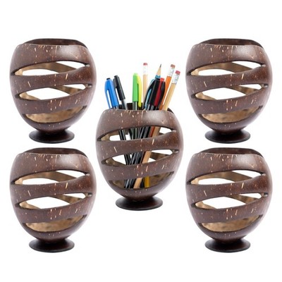 5 x Kokosnussschale Stifthalter Holz Handarbeit Unikat Stiftständer Schreibtisch, Zuhause, Büro