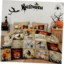 Halloween Comforter Set Brown Grid Patchwork Bedding King Halloween Patchwork