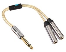 1/4 Splitter Cable, 6.35mm Stereo Male Plug to Dual 1/4" TRS 6.35mm Female Ja...