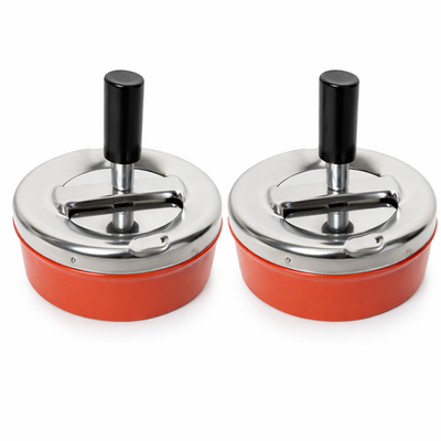 #ad 2 pack Round Push Down Ashtray with Spinning Tray Retro Style Red $10.95