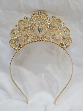 DISNEY Store Princess Gold Metal Costume Tiara Faux Rhinestone w/ Birthday Sash