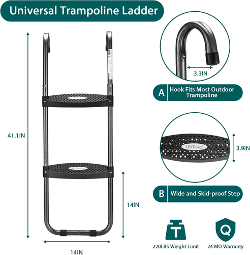 Trampolinleiter mit waagerechten und breiten Stufen, Universalhaken, UV-behandelt Ste - Bild 4 von 12
