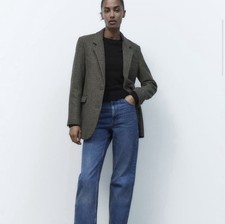 NEW ZARA WOMAN WOOL BLEND PLAID BLAZER CHECK TAUPE BROWN 2753/242 SMALL