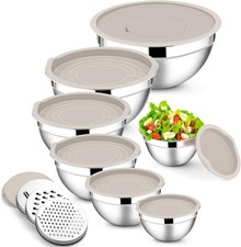 Mixing Bowls with Lids Set, 7-Piece Stainl Steel Metal Mixing