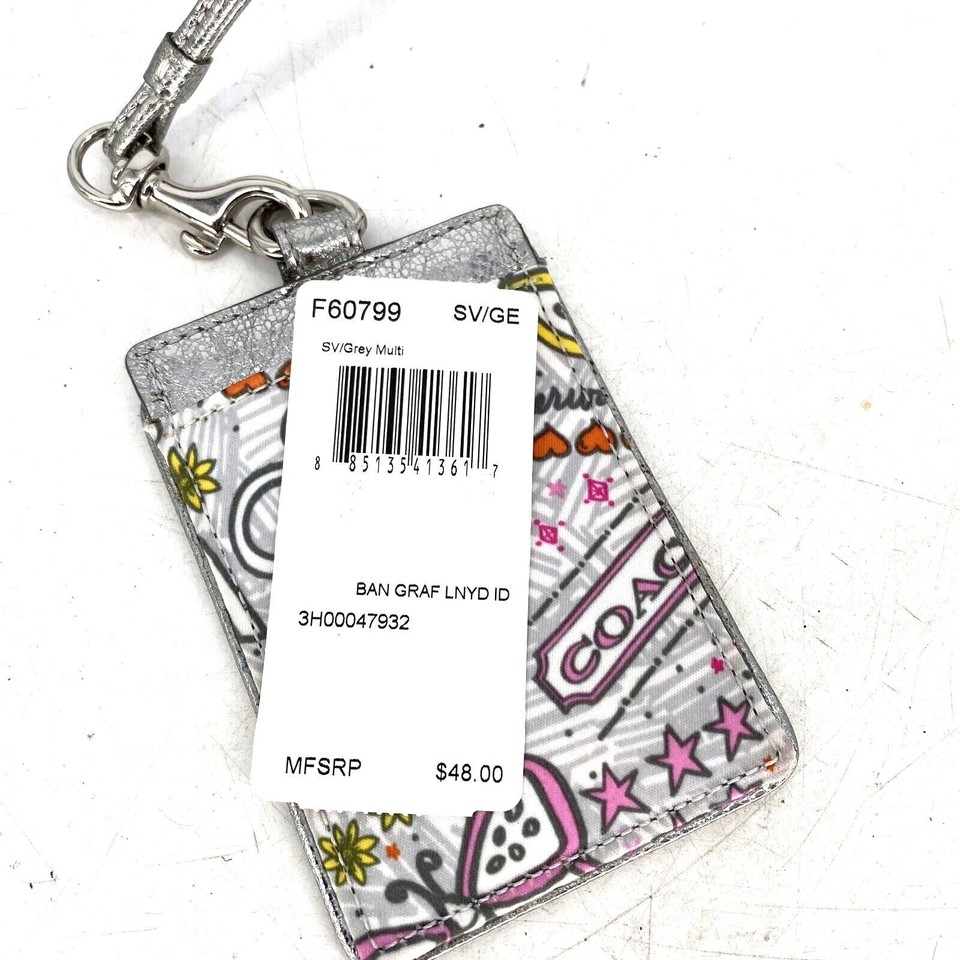 Coach Poppy Graffiti Luggage Tag Silver Leather eBay